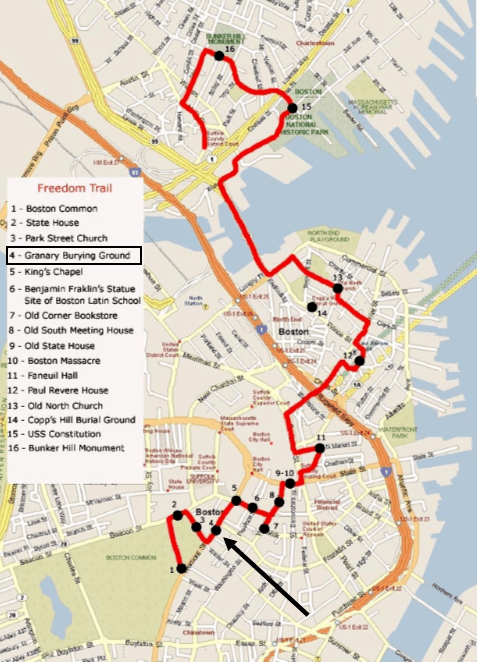Granary burying ground, a colonial cemetery in downtown boston where paul revere, samuel adams and john hancock are buried. The Freedom Trail Granary Burying Ground Legacy Club Of Boston